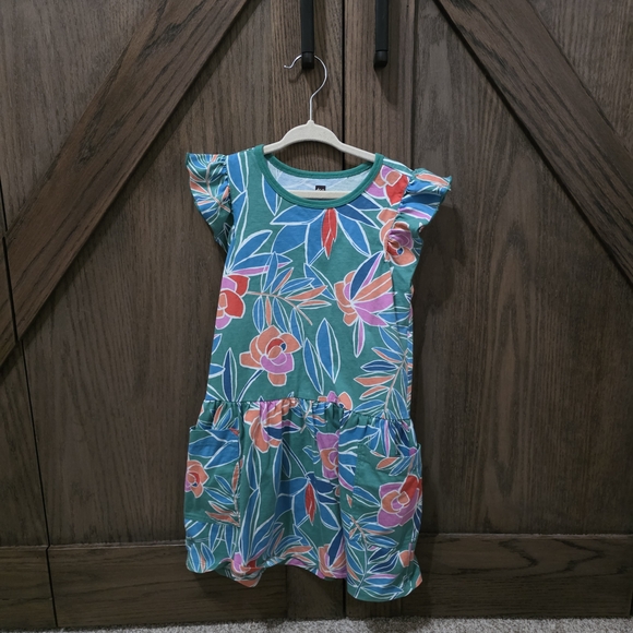 Tea Collection Other - Tea Collection Teal Floral Flutter-Sleeve Dress